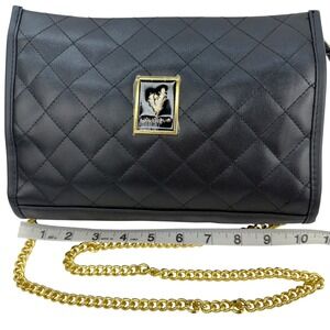 Younique Black Quilted Faux Leather Crossbody Bag Gold Chain Purple Lining